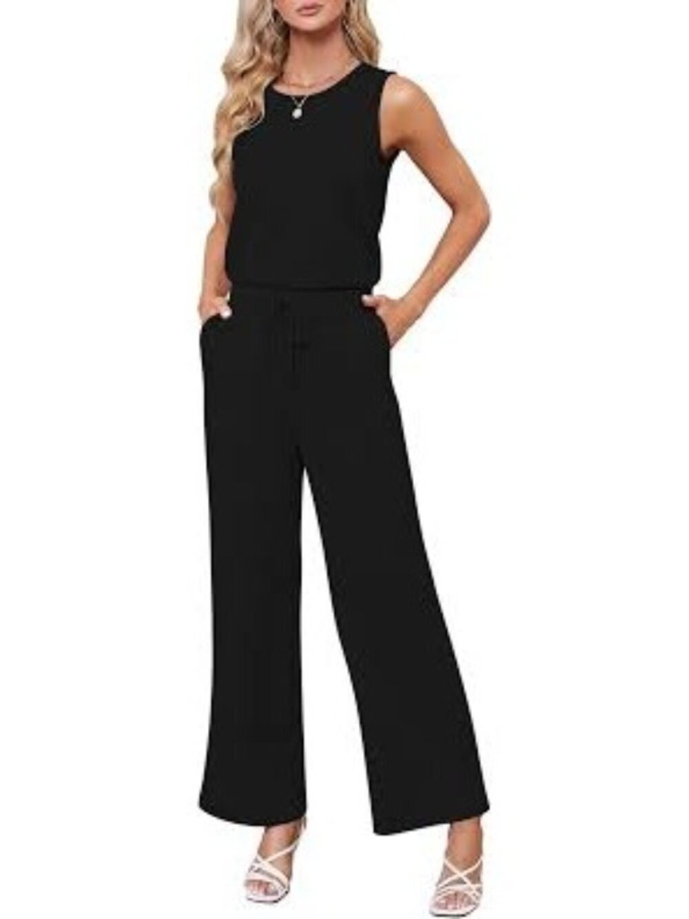 NWT Sarin Mathews Air Essentials Dark Gray Wide-Leg Jumpsuit Keyhole Back Casual